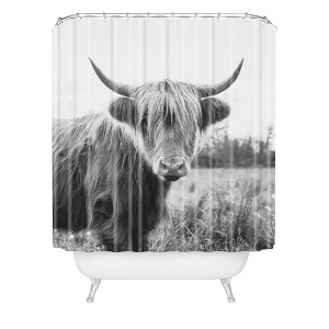 Chelsea Victoria Highland Cow Shower Curtain Black/White - Deny Designs: Animal Icon Pattern, Microfiber Fabric - 1 of 4