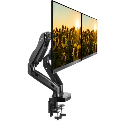 Mountio Full Motion Dual LCD Monitor Mount - Gas Spring Desk Stand for Screens up to 27"