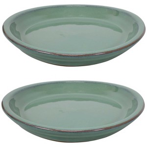Sunnydaze Outdoor/Indoor High-Fired Glazed UV- and Frost-Resistant Ceramic Flower Pot Planter Saucers - 2-Pack - 1 of 4