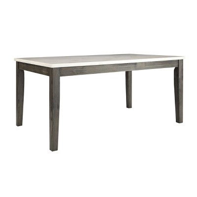 64" Gray Oak and White Marble Rectangular Dining Table