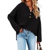 Coolmee Women's Oversized Sweaters Batwing Long Sleeve Loose V Neck Button Henley Tops Pullover Knit Jumper - 2 of 4