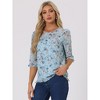INSPIRE CHIC Women's Round Neck Ruffle 3/4 Sleeve Floral Print Chiffon Blouse - 2 of 4