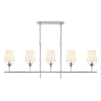 Antique Silver 5-Light Chandelier with White Silk Shades