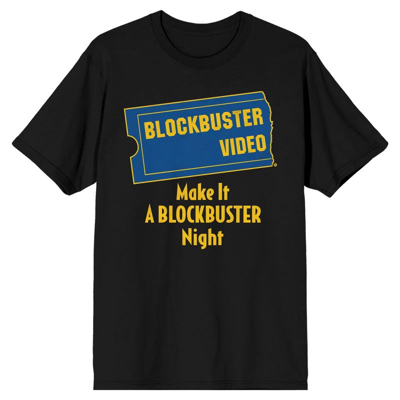 Make It A Blockbuster Night Retro Mens Black Short Sleeve Graphic Tee, 1 of 3