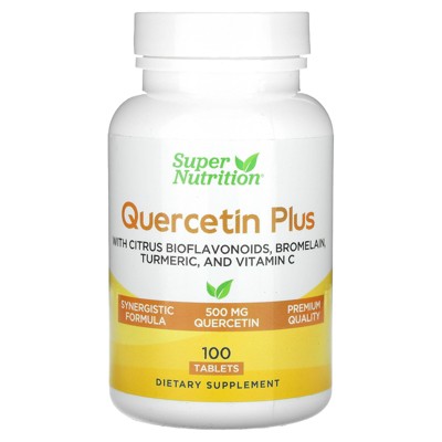 Super Nutrition Quercetin Plus with Quercetin, Vitamin C, Citrus Bioflavonoids, Bromelain, Turmeric and Vitamin C, 100 Tablets