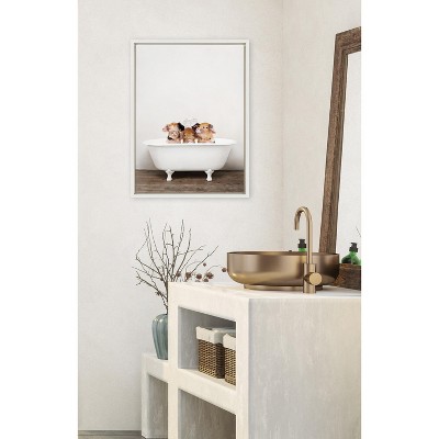 Three Little Pigs in Vintage Bathtub Framed Canvas Art