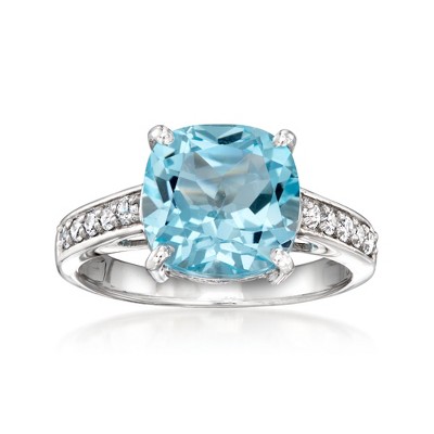 Ross-Simons 4.40 Carat Sky Blue Topaz Ring With .25 ct. t.w. Lab-Grown Diamonds in Sterling Silver