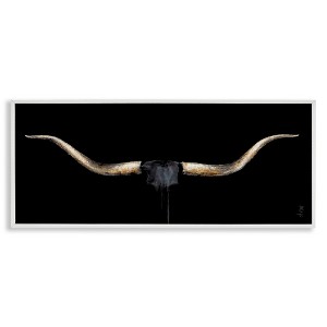 Stupell Industries Bull Horns Animal Painting Framed Giclee Art, White, 30" x 13" - 1 of 4