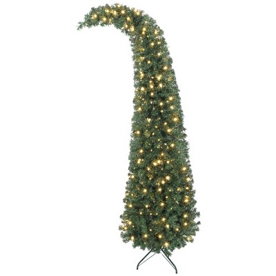 Whisen 7FT Slim Christmas Tree with Bent Top, 777 Tips & Stable Metal Base - Green