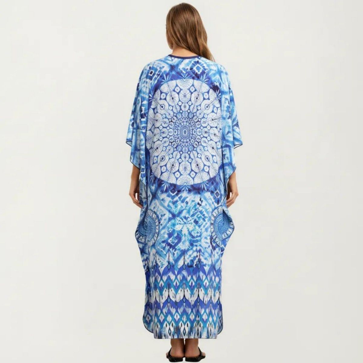Anna-Kaci Women's Tie Dye Medallion Kaftan Maxi Dress with V-Neckline and Relaxed Flowy Silhouette - thumbnail 3