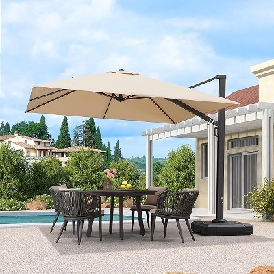 PURPLE LEAF 10ft Square Patio Umbrella with Base Large Outdoor Offset Umbrella 360-degree Rotation Cantilever Umbrella for Garden Deck Backyard Pool