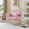 Velvet Accent Armchair with Nail Head Arms and Gold Metal Legs, Modern Upholstered Lounge Chair for Living Room - 2 of 4