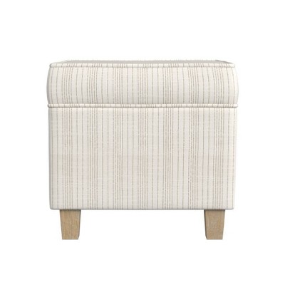 Cream Pinstripe Tufted Square Storage Ottoman with Wood Legs