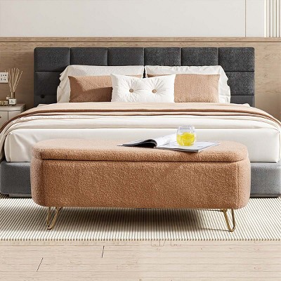 Modern Teddy Upholstered Storage Bench, End of Bed Ottoman with Hidden Compartment, Shoe Changing Stool for Bedroom & Living Room – Cuddlewood