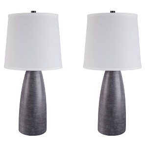 Set of 2 Shavontae Poly Table Lamps Gray - Signature Design by Ashley: Nightstand, Drum Shade, UL Listed - 1 of 4