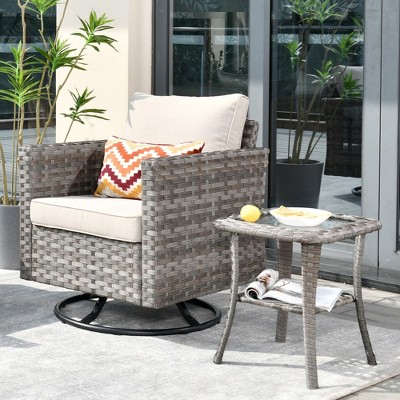 XIZZI Rocking Chair 360 Degrees Swivel, Bistro Set with Side Table, PE Rattan All Weather Outside Rocker Chair for Porch, Garden and Terrace