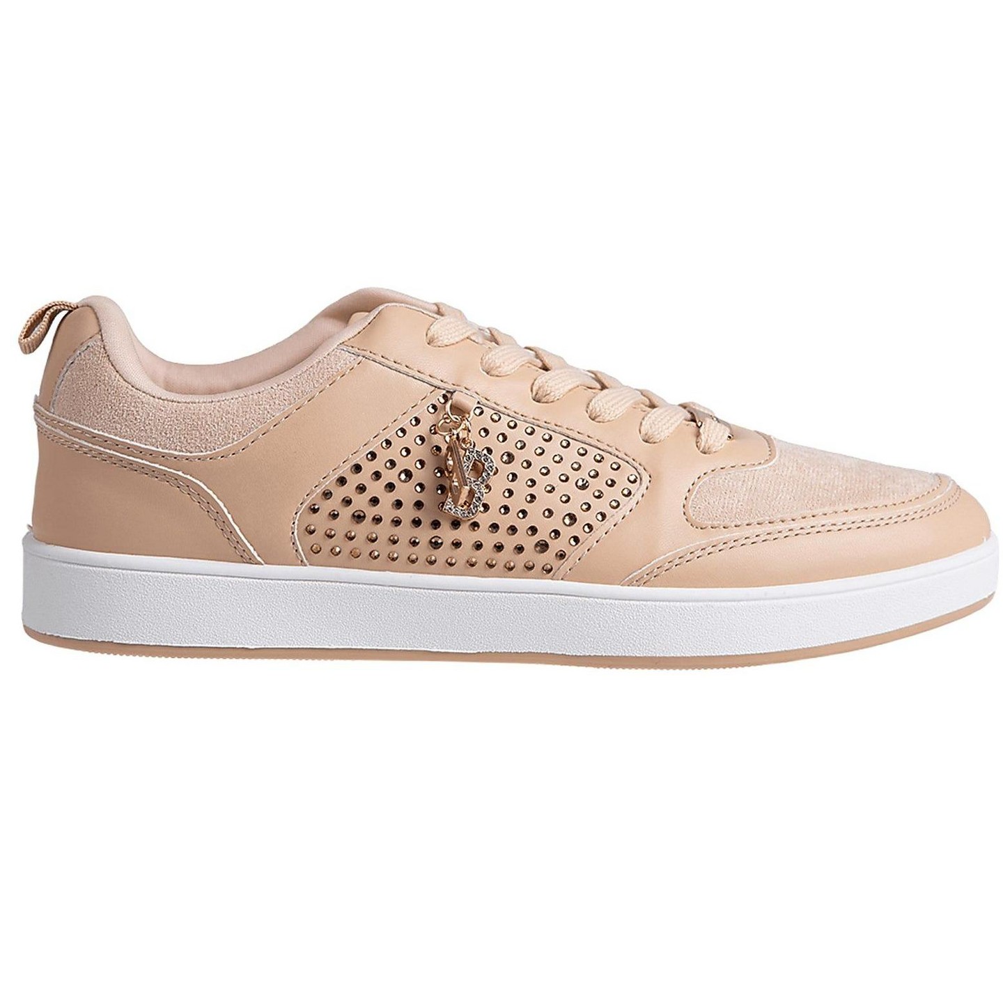 Женские кроссовки Bebe Casual Lace-Up Shoes - Fashion Sneakers with Embellished Upper and Logo Dangle Charm, Nude — фото 2