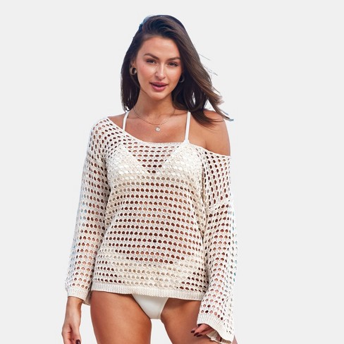 Women's Sheer Crochet Swim Cover Up Top - Cupshe : Target