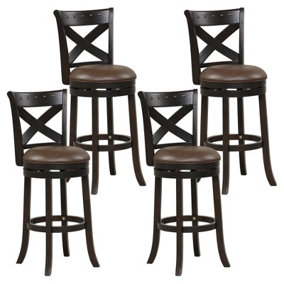 Tangkula 31" Swivel Bar Stool Set of 4 Bar Height PU Leather Seat Rubber Wood Legs