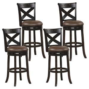 Tangkula 31" Swivel Bar Stool Set of 4 Bar Height PU Leather Seat Rubber Wood Legs - 1 of 4