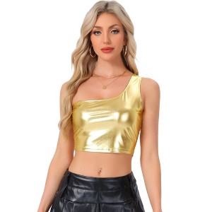 INSPIRE CHIC Women's Metallic Cropped One-Shoulder Party Cropped Holographic Tank Tops - 1 of 4