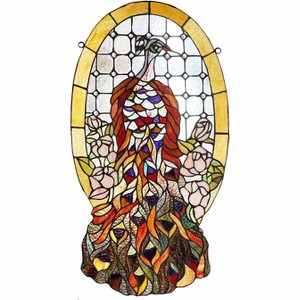 Fine Art Lighting Peacock and Flowers Stained Glass Window Panel, Multi Colors - 1 of 4