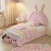 NicBex Twin/Full Upholstered Bed Frame with Rabbit-Shaped Headboard for Kids,Velvet Platform Bed Frame with 2 Storage Stools,Easy Assembly,Pink/White - image 2 of 4