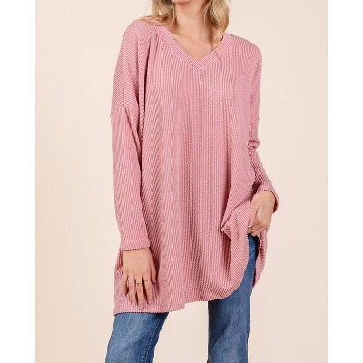 Women's Oversized Ribbed V Neck Top - BOMBOM
