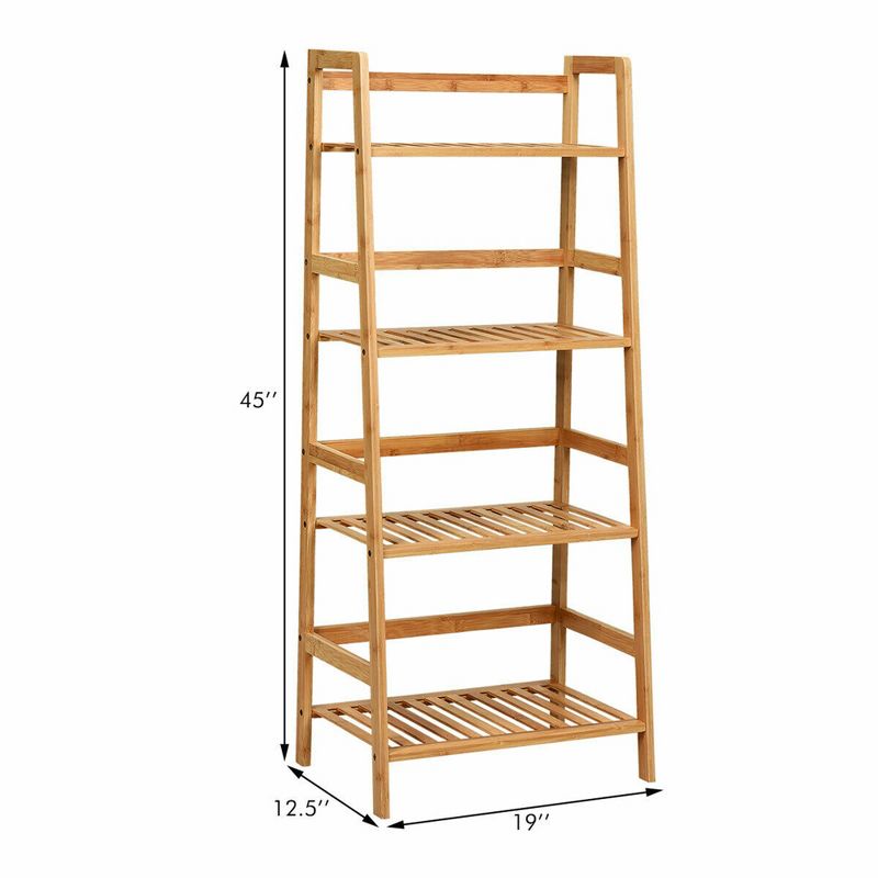 Costway 4-Tier Bamboo Ladder Shelf Multipurpose Plant Display Stand Storage Bookshelf, 4 of 11