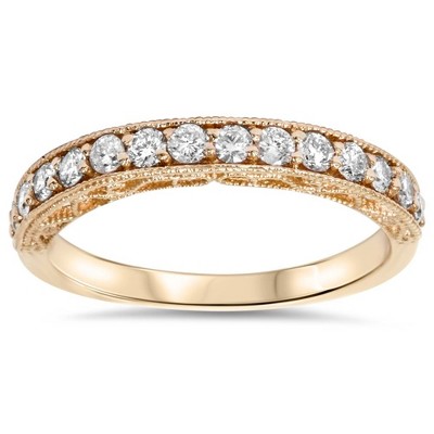 Pompeii3 1/3ct Vintage Scroll Design Diamond Wedding Ring 14K Rose Gold