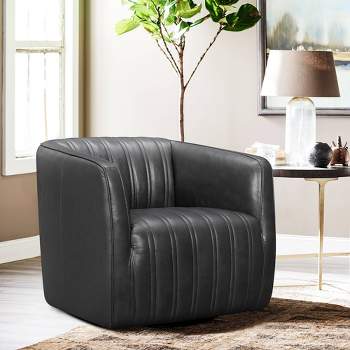Aries Genuine Leather Swivel Barrel Chair - Armen Living