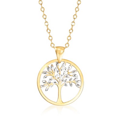 Ross-Simons Italian 18kt 2-Tone Gold Cut-Out Tree Of Life Pendant Necklace Size 17.5