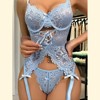 Clotth Women's Lace Lingerie Set - Hollow Out Lingerie Bodysuit With thong & Thigh Bands, Elegant Floral Embroidery, Transparent Design - 4 of 4