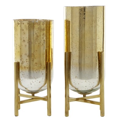 Set of 2 Aluminum and Mercury Glass Candle Holders with Round Base Gold - Venus Williams Collection