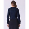 Allegra K Women's Collarless Button Down Crop Jean Denim Jackets - 3 of 4