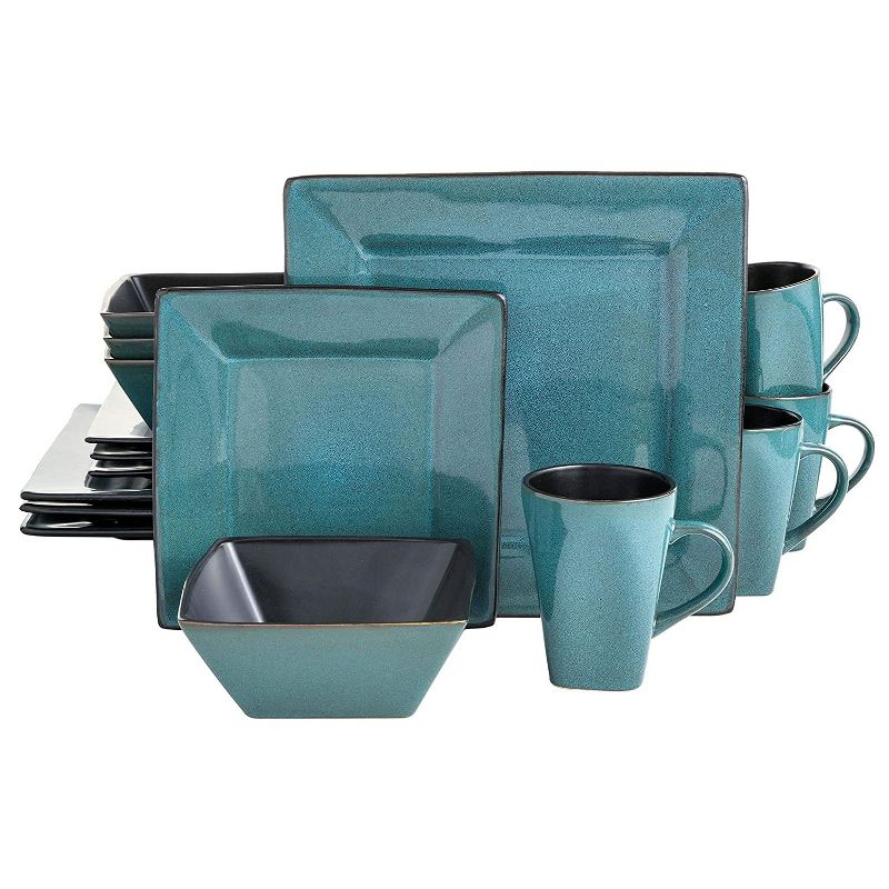 Gibson Elite Kiesling 16 Piece Reactive Glaze Durable Microwave and Dishwasher Safe Plates, Bowls, and Mugs Dinnerware Set, Turquoise (2 Pack), 2 of 7