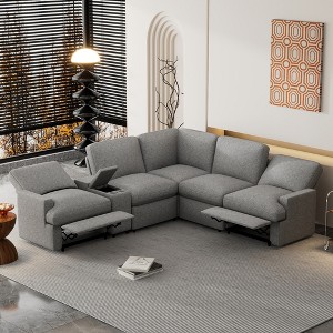 104" Linen Upholstery L-Shaped Power Recliner Sectional Sofa with Storage Box, Cup Holders, USB Ports & Power Socket - 1 of 4