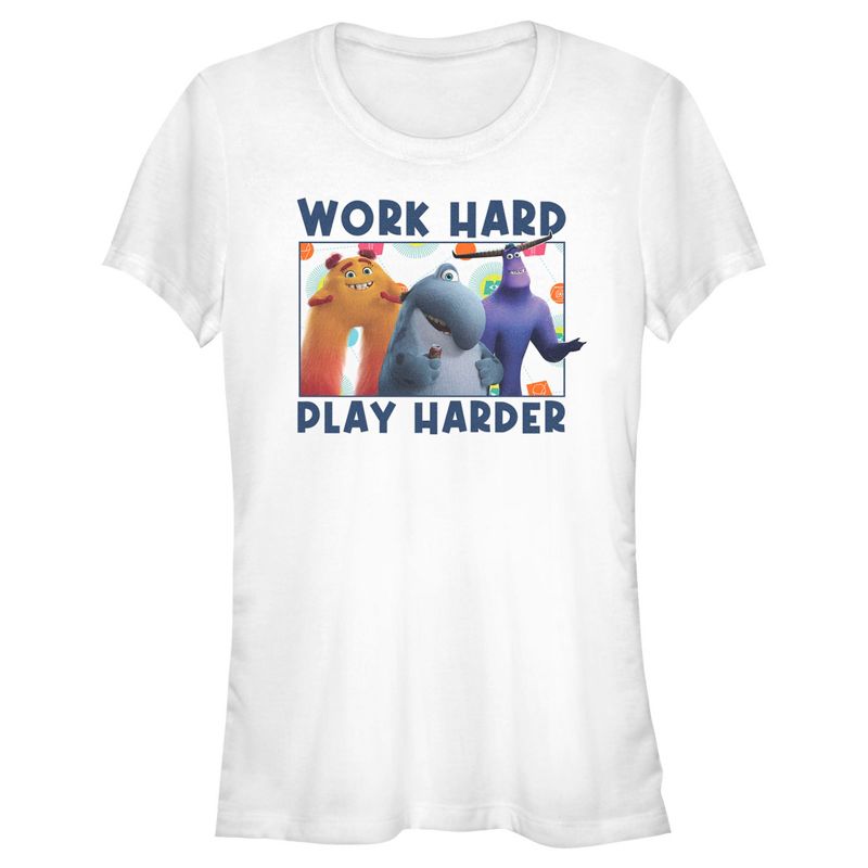Juniors Womens Monsters at Work Work Hard Play Harder T-Shirt, 1 of 5