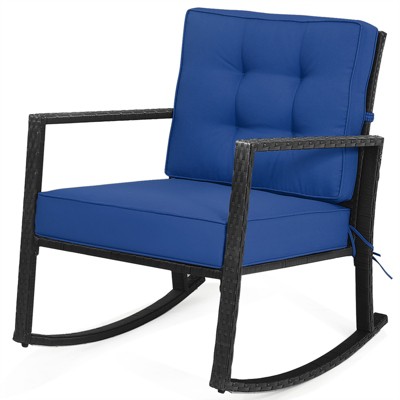 Tangkula Outdoor Wicker Rocking Chair Glider Rattan Rocker Recliner with Cushion