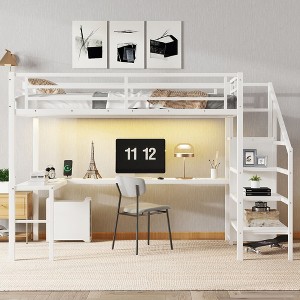 Sapphtopaz Metal Loft Bed with L-Shaped Desk & Wardrobe, Adjustable Shelves, High Loft Bed for Teens, Adults - 1 of 4
