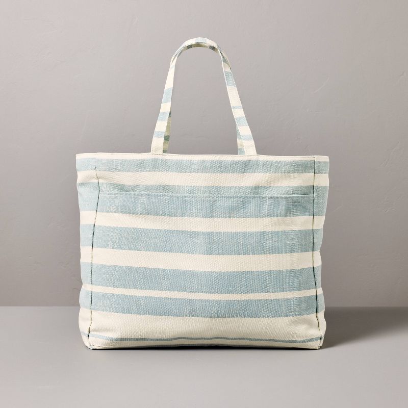 Bold Stripe Canvas Tote Bag Cream/Light Blue/Green - Hearth &#38; Hand&#8482; with Magnolia, 1 of 5