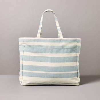 Bold Stripe Canvas Tote Bag Cream/Light Blue/Green - Hearth & Hand™ with Magnolia