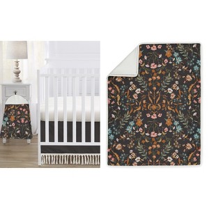 Sweet Jojo Designs Girl Baby Crib Bedding Set - Boho Floral Wildflower Black Orange and Blue 4pc - 1 of 4