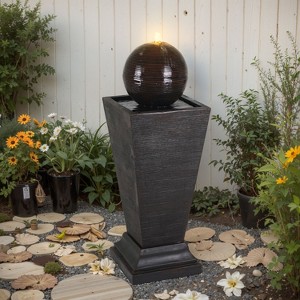 Okak 35.5IN Tall Concrete Column Fountain with Top Ball, Outdoor Fountain with Modern Design, Freestanding Fountain for Garden, Gray - 1 of 4