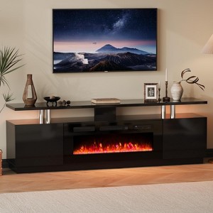 Fireplace TV Stand with 36 in Electric Fireplace, High Gloss Entertainment Center for TVs Up to 80 in, Highlight 2 Tier Storage Cabinet, Black - 1 of 4