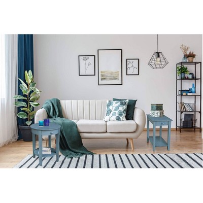 Ocean Blue Round Wooden Accent Table with Storage