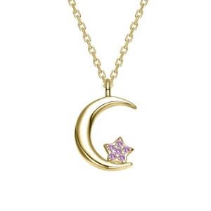 Guili 14k Yellow Gold Crescent Moon & Star Pendant Necklace, Cubic Zirconia Accents, Celestial Chic for Everyday Elegance and Dreamy Celebrations - 1 of 3