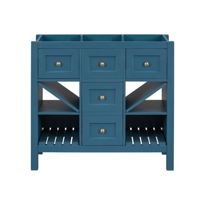 NicBex Bathroom Vanity without Sink/with Sink,Bathroom Sink Vanity with 5 Drawers and Soft Closing Doors,36 inch Bathroom Sink Cabinet,Blue/Black