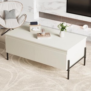 GustoWave Modern Coffee Table, Center Table with Drawers & Back Open Shelf for Living Room, Office, Bedroom, White - 1 of 4