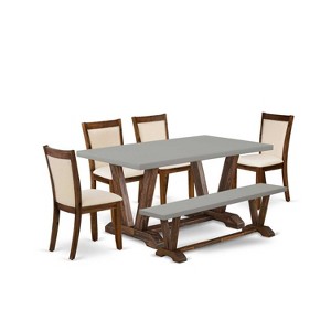 HomeStock 6-Piece Rectangle Distressed Jacobean Finish Solid Wood Top Dining Table with 1-Bench, 4-Chairs - 1 of 4